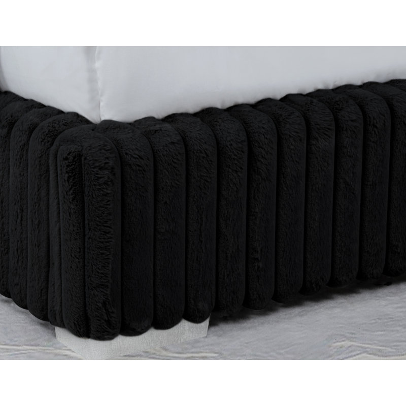 Upholstered Deluxe Fireplace High Headboard Bed, King, Black