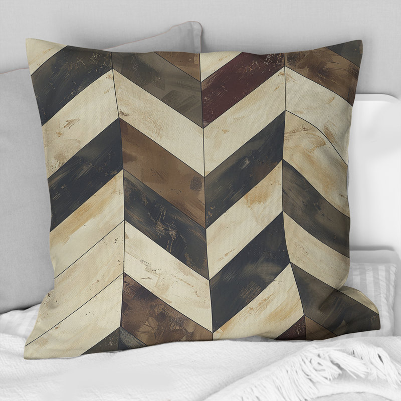 Coussin décoratif beige à motif de chevrons brun Dream I - Modern, H 18 po x l 18 po