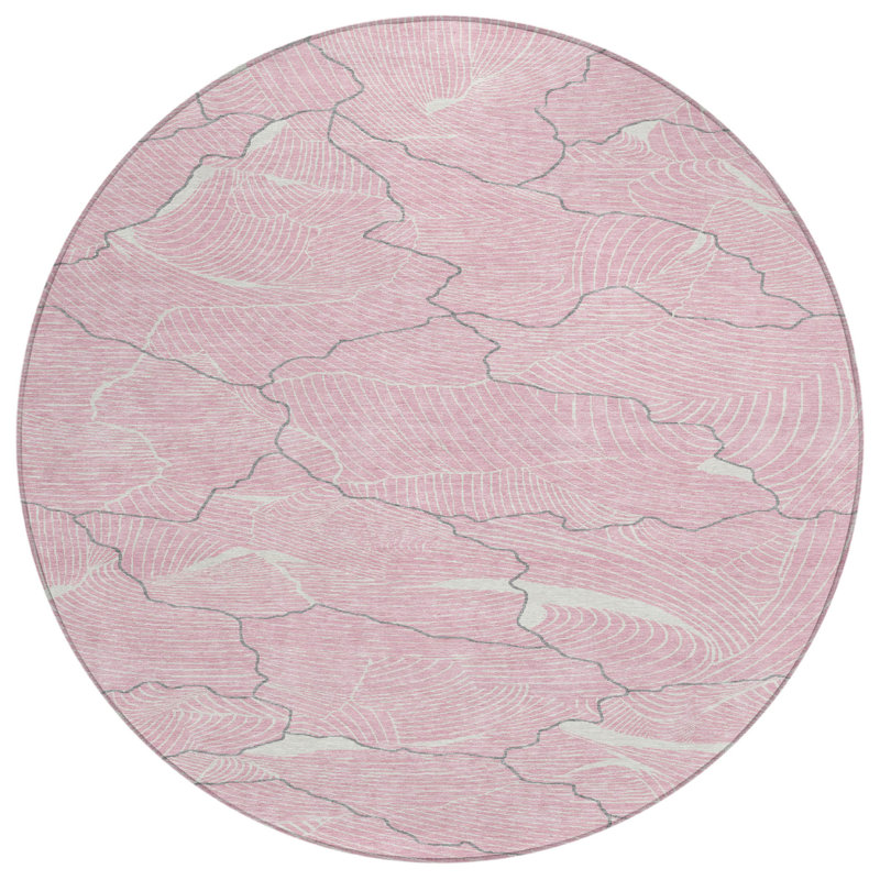 Tapis intérieur rond lavable abstrait 8 pi rose