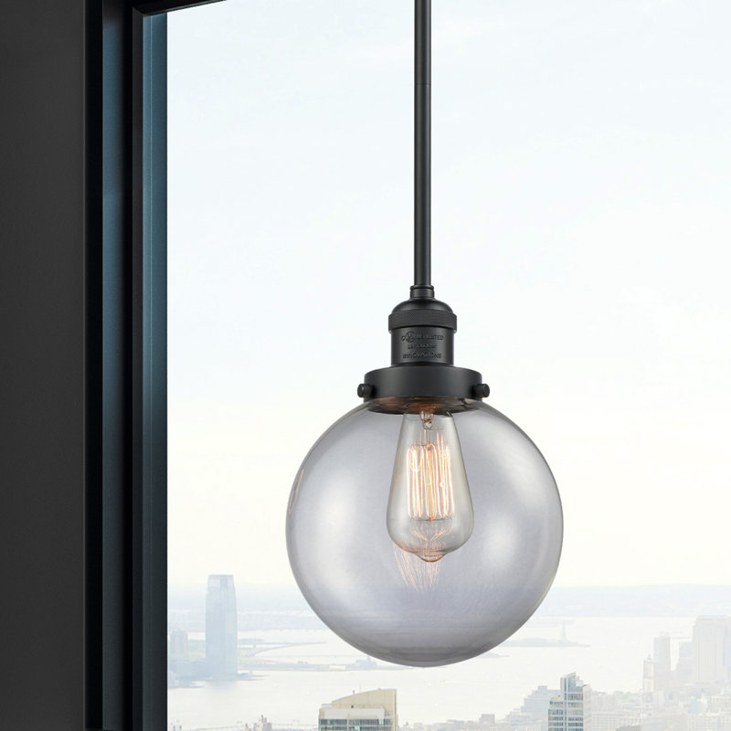 Luminaire suspendu sphère 1 lumière Zarmayr, Ampoule non incluse, Transparent, Noir mat