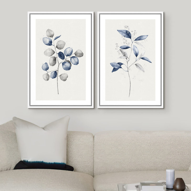 Bleu gris, aquarelle, pastel, forêt, plantes, nature sauvage, illustrations, art moderne, rustique minimal, Blanc