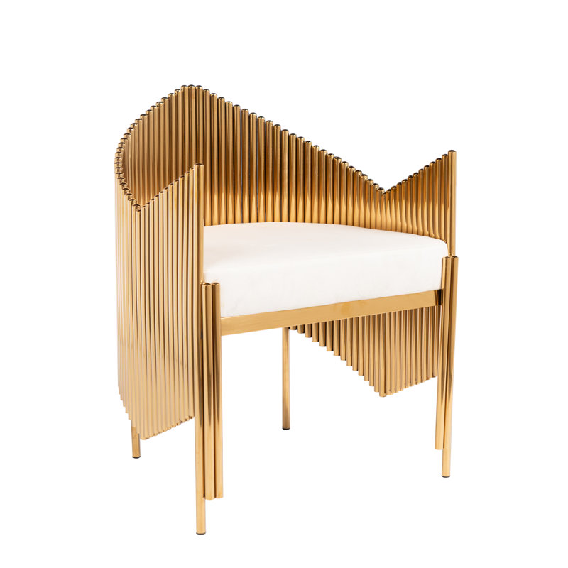 Szeto Sculptural Metal Rod Accent Chair with Velvet Cushion and Architectural Fluted Design, Modern Glam Seating