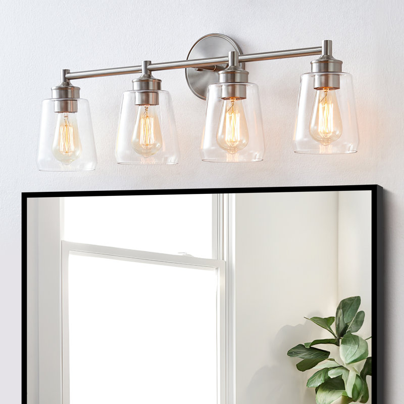Medaim Dimmable Metal and Glass Vanity Light, 4 Lights, Silver