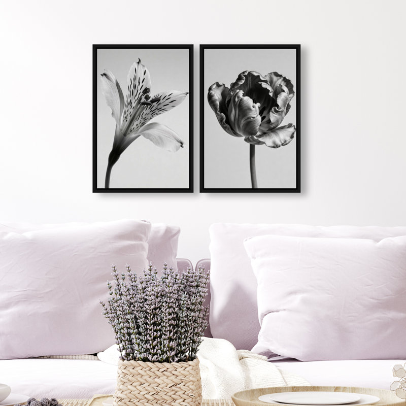 Peeking Flowers Set Set by Oliver Gal, 16" H x 11" W, Black Floater Frame