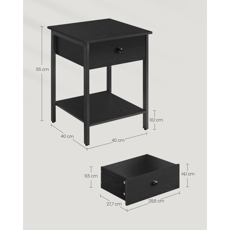 Nedra 40cm W Manufactured Wood Bedside Table, Black