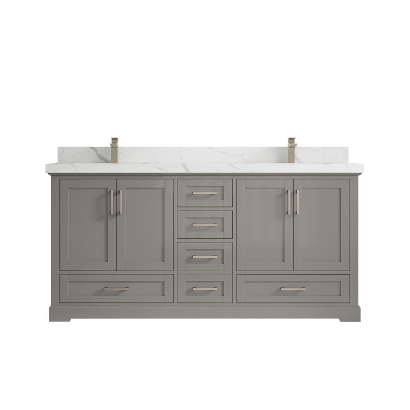 Esin 72'' Double Bathroom Vanity with Top, Calacatta Laza
