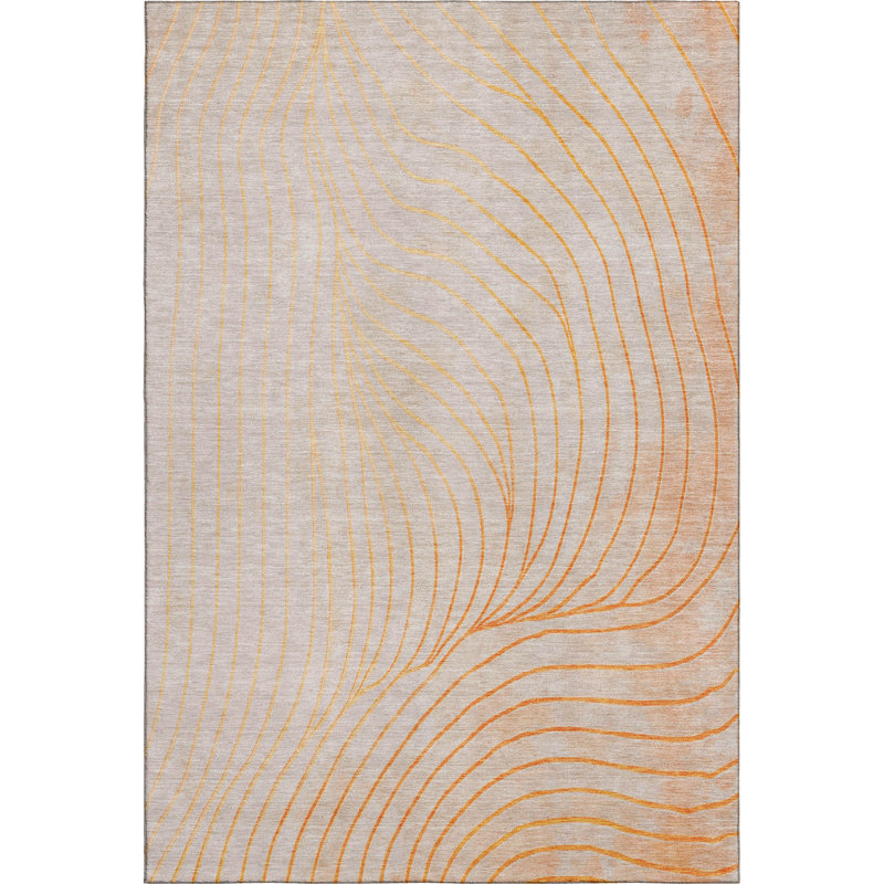 Premium Machine Washable Mayfield AMF2107 Swirls Rug, Orange, 2'6" x 3'10"