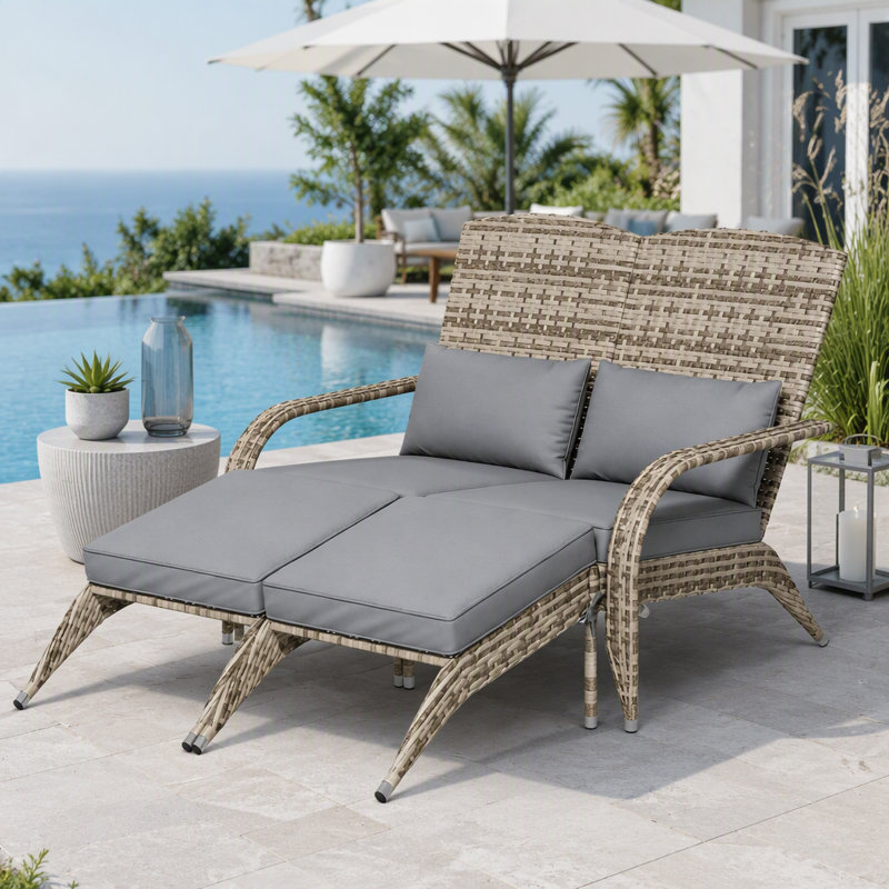 Chaise longue d'extérieur avec dossier haut, Grey Cushion/Yellow Frame