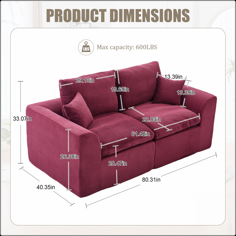 Canapé modulaire modulaire Cloud, confortable et moderne 2 places avec housses de coussin amovibles pour un nettoyage facile et sans assemblage