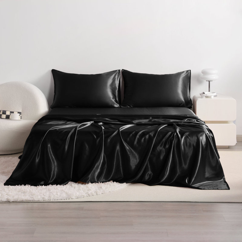 Luxury 4-Piece Satin Sheet Set - Satin Bedding Set, Twin Bedspread + 3 Additional Pieces, White