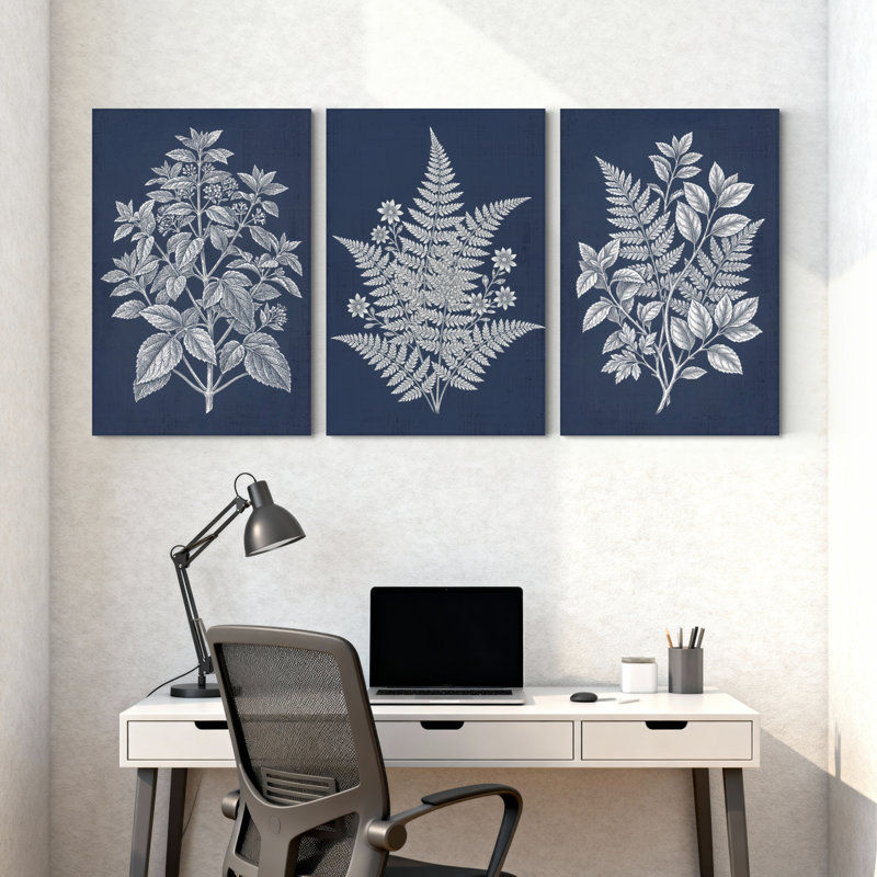 Plantes et fleurs, ensemble de 3 reproductions d'art sur toile, H 18 po x l 36 po