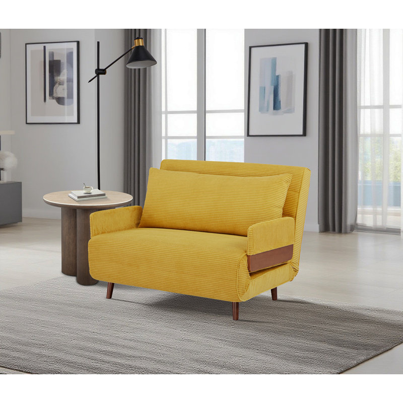 Sven Sofa Bed– 3 In 1 Upholstered Accent Chair Bed-Convertible Sleeper Sofa Chair, Light Mustard Yellow