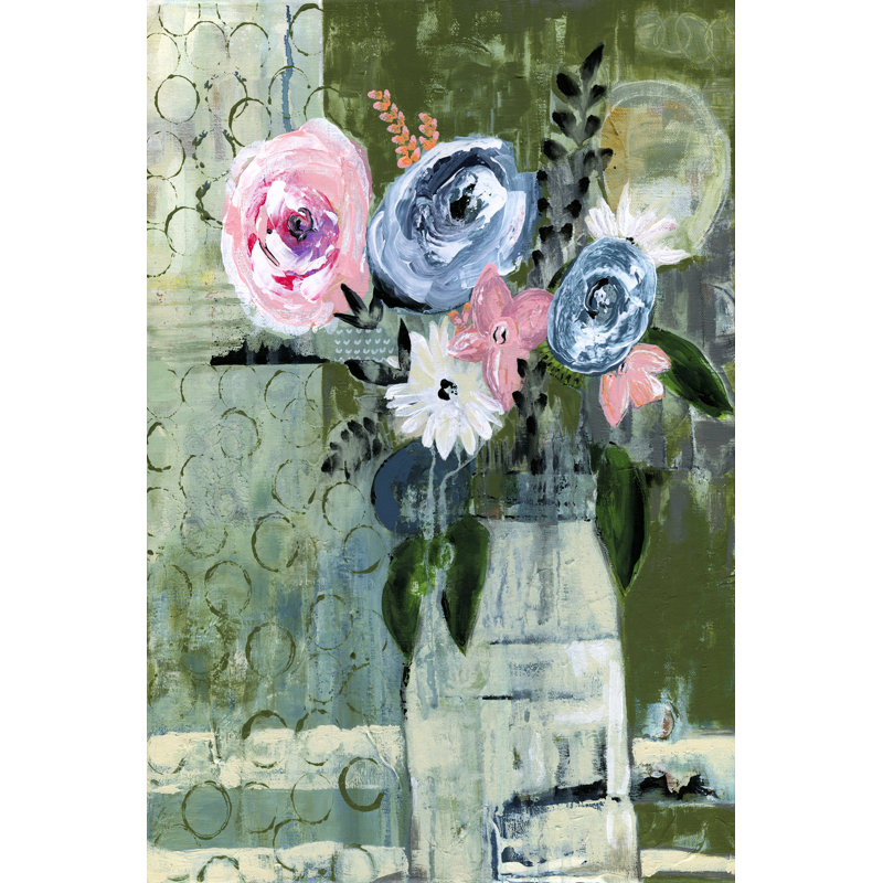 «Modern Floral Circle», peinture sur toile, H 18 po x l 12 po