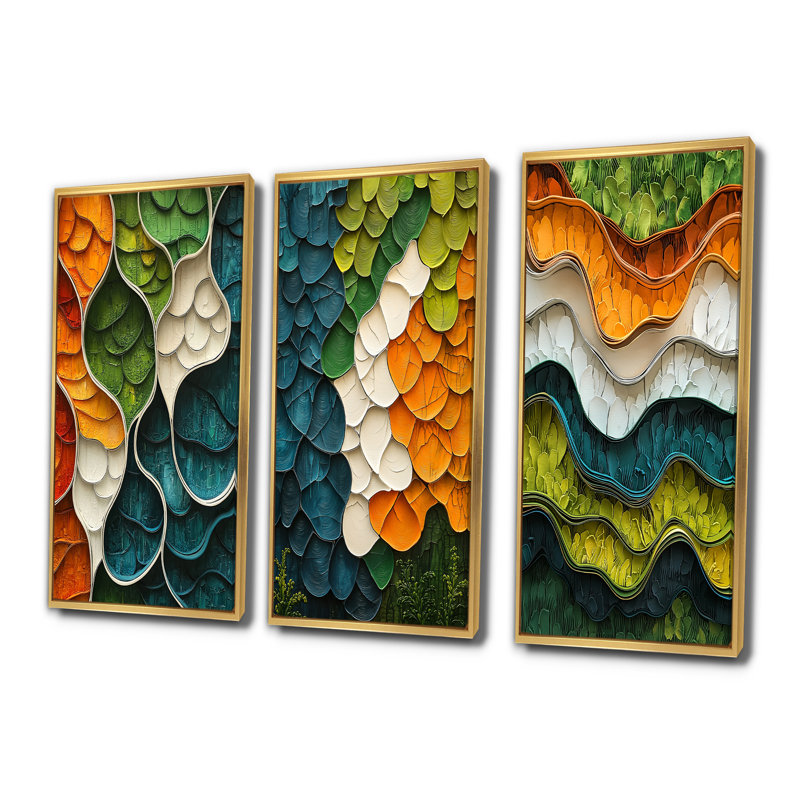 Biomorphism Earth Ephemeral Pathway I - Lyrical Abstraction Wall Art, ensemble de 3 collections, H 28 po x l 36 po, Doré