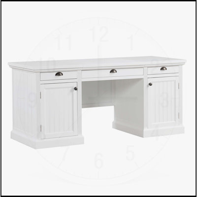 Bureau double 67 po avec 2 armoires, 3 tiroirs et tablettes réglables pour le bureau personnel et le salon, blanc
