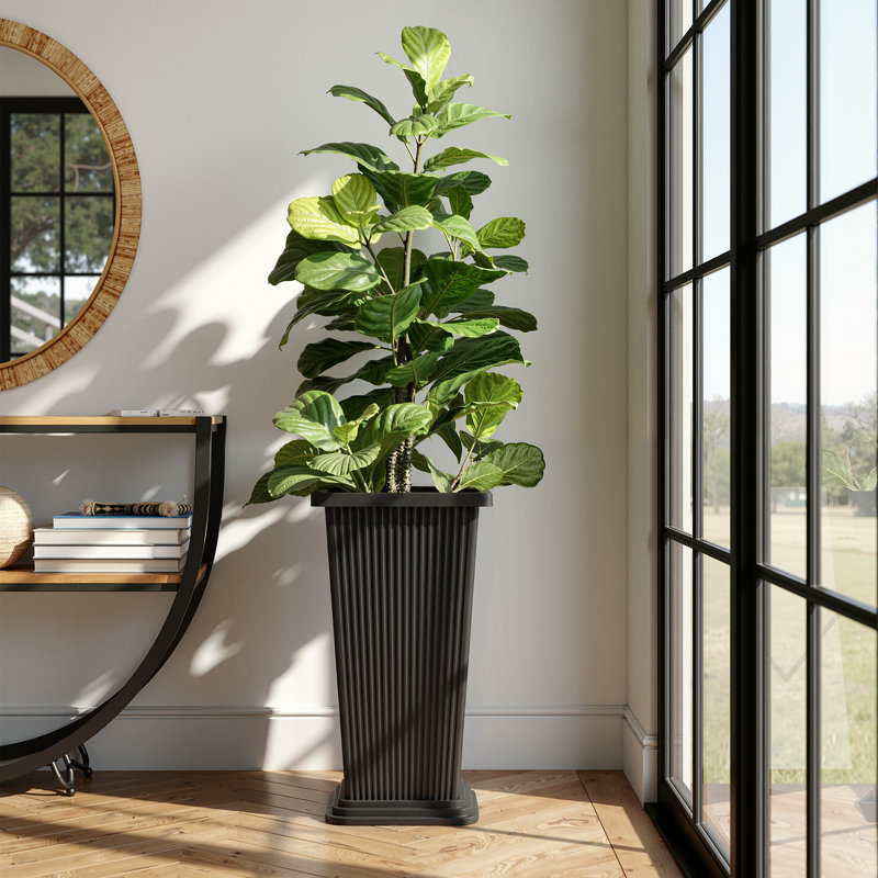 Pot de fleurs conique en plastique de 61 cm de hauteur (lot de 2) avec soucoupe de drainage, pot carré d'intérieur et d'extérieur pour porche, terrasse et jardin