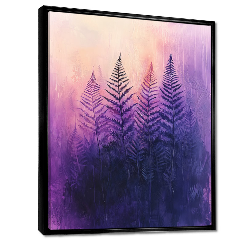 Corian Dreaming Ferns In Purple Mist, H 44 po x l 34 po, Reproduction avec cadre flottant, Noir