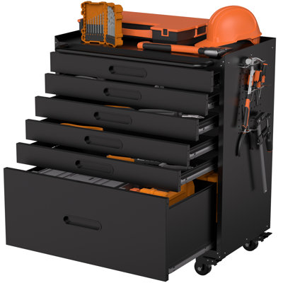 34.3"Rolling Tool Chest with 6 Drawers - Mobile Garage Cabinet Organizer, All-Drawer Design for Small Parts & Tools, Heavy Duty Steel Construction