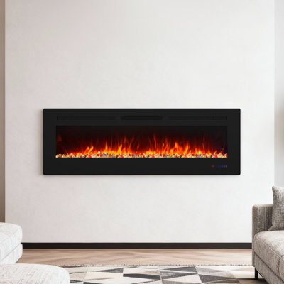 42"/50"/60"/72" Electric Fireplace Insert With Crystal Decor, Wall Mounted Fireplace Heater For Living Room, Timer, Overheating Protection, Remote, Black