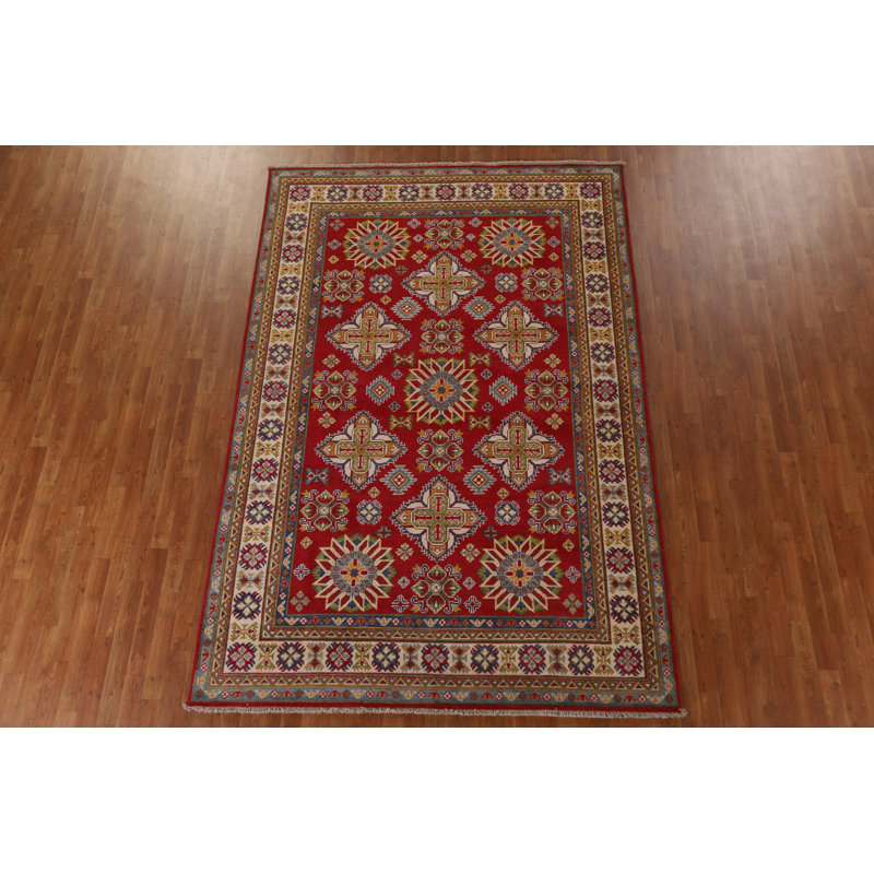 Tapis unique en laine noué à la main 6 pi 7 po x 9 pi 9 po nouvel âge en rouge / brun / jaune