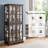 Lighted Display Curio Cabinet, 69" Wood China Display Case with Glass Doors & Adjustable Shelves, Light Bulb Included, Freestanding Tall Wine Storage Rack for Bar and Liquor Storage, Living Room-672673016