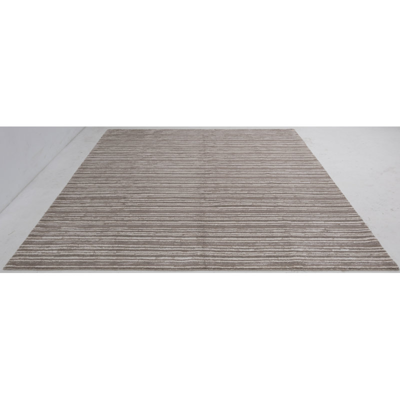 Hand Knotted Striped Area Rug in Beige