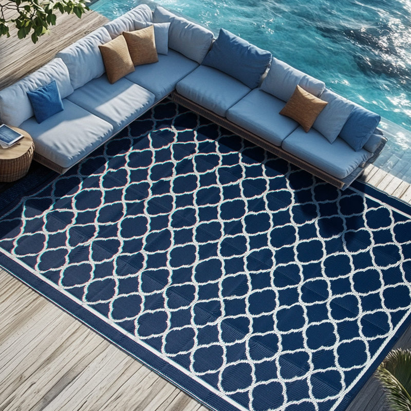 Performance Navy Outdoor/Indoor Area Rug, Runner 9' x 18'
