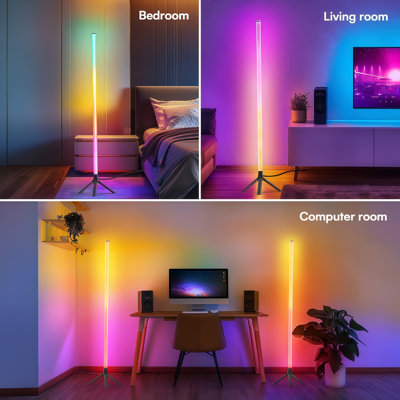 Lampe d'angle murale RVB 360°, 3 tubes, 1600 mm (62,99 pouces), éclairage d'ambiance DEL USB, application, télécommande et contrôle tactile, synchronisation musicale, lumière RVB à changement de couleur pour chambre et salle de jeux, ensemble de 2