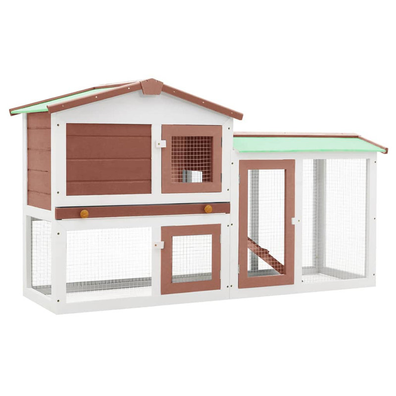 Cage à lapin avec plateau coulissant et rampe en bois de pin massif, Rouge / blanc