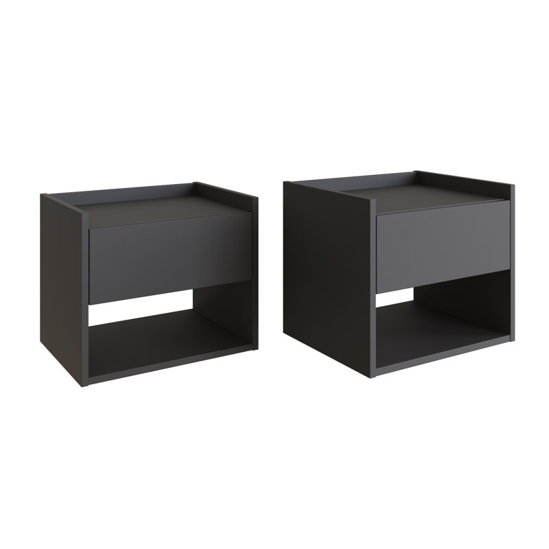 Beare 43cm W Particle Board / Chipboard Bedside Table, Anthracite