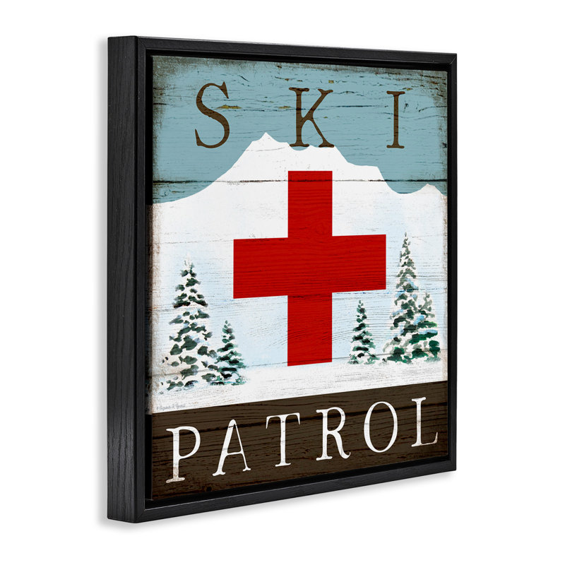 Enseigne rustique Ski Patrol, H 18 po x l 18 po, Cadre flottant noir de jais