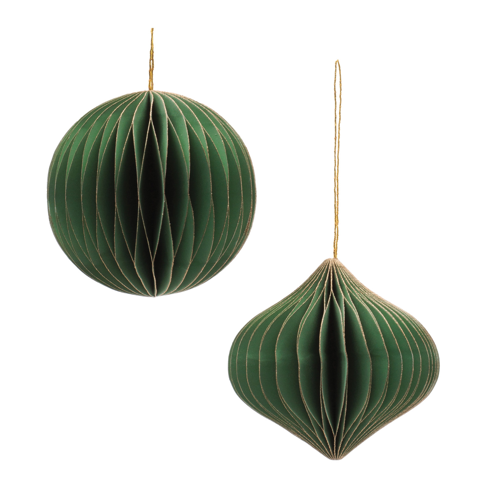 Round Paper Ornament Set of 12, Green