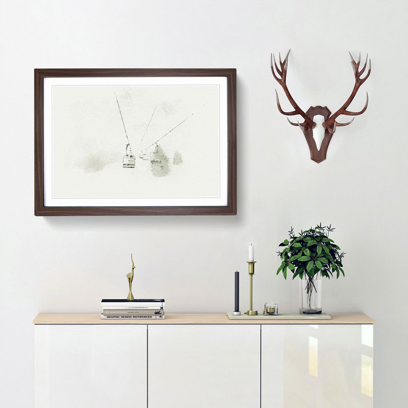 Ski Lift in Morillon France in Abstract - Picture Frame Graphic Art Print, Walnut Framed, 48cm H x 65cm W x 2cm D