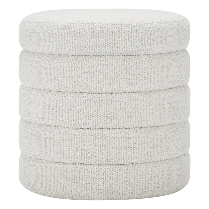 Neroli Upholstered Round Storage Ottoman, Merino Pearl Performance Tweed