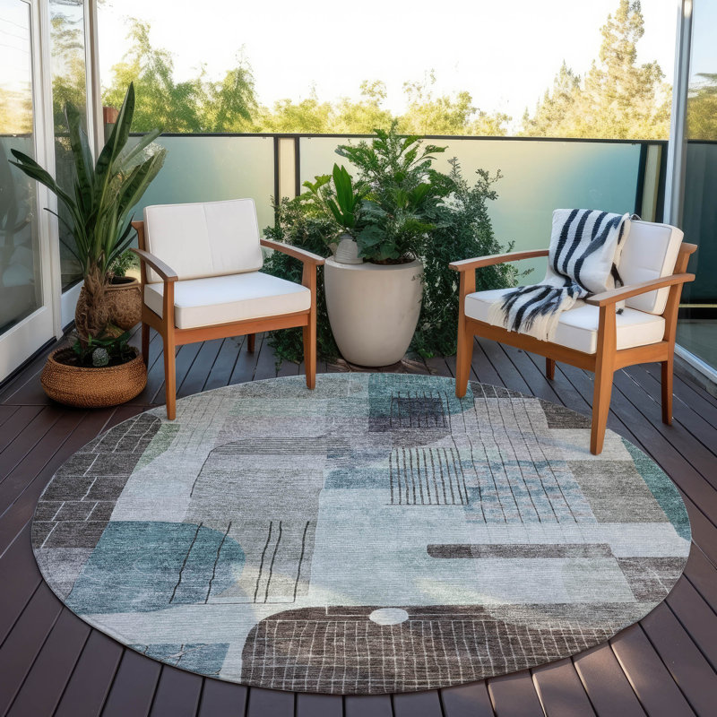 Tapis bleu sarcelle lavable intérieur / extérieur Jude , 2'3" x 7'6"