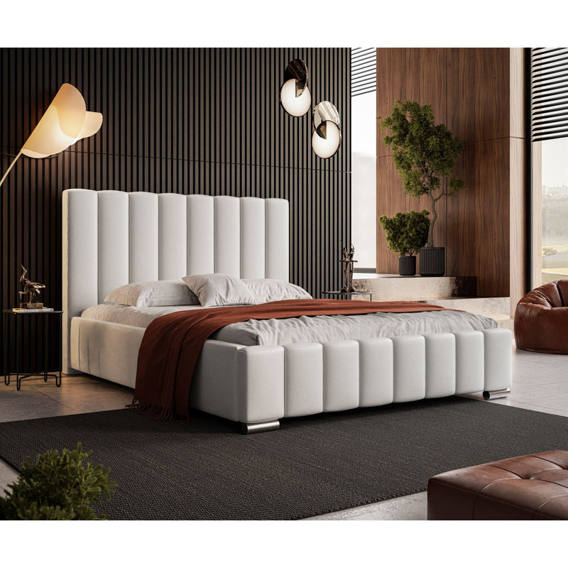 Emiljan Velvet Upholstered Bed, Honey, 160 x 200cm