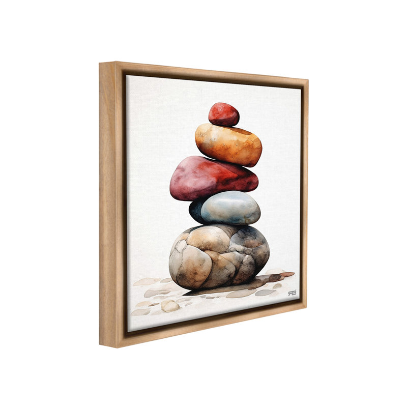 "Varied Stacked Rocks" par RB sur toile, H 18 po x l 18 po, Cadre flottant orme Montalcino