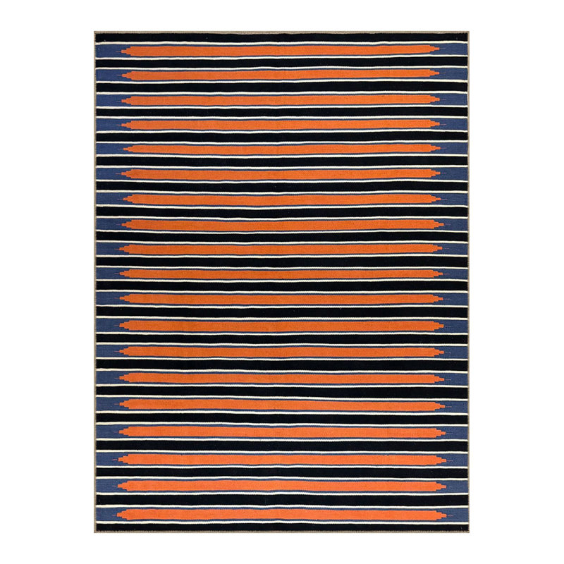 Tapis décoratif moderne à motif rayé lavable à rayures noires et noires, Sous-tapis rectangulaire de 3 pi 3 po x 4 pi 11 po