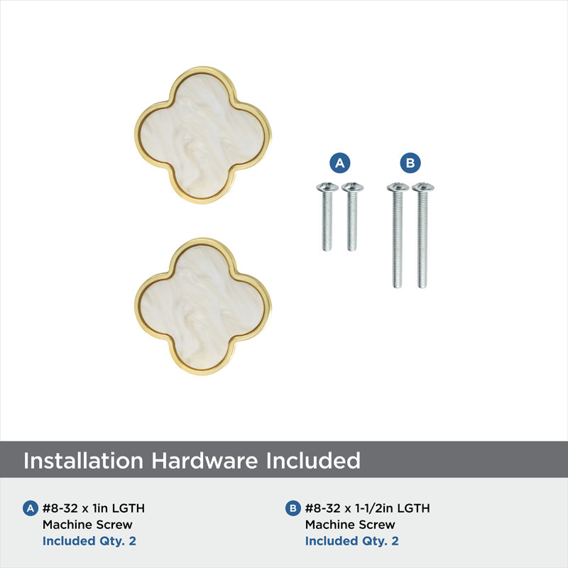 Gold and Mother of Pearl Clover Cabinet Knob, 1-1/4 inch