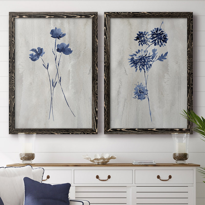 Toile encadrée Indigo Botanical III-Premium - prête à être accrochée, H 27,5 po x l 75 po x P 1,5 po, Noir