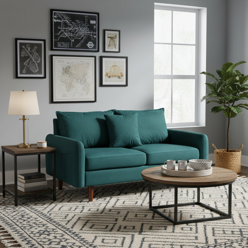 Causeuse à accoudoirs arrondis 56,5 po Sofa, Cyan foncé