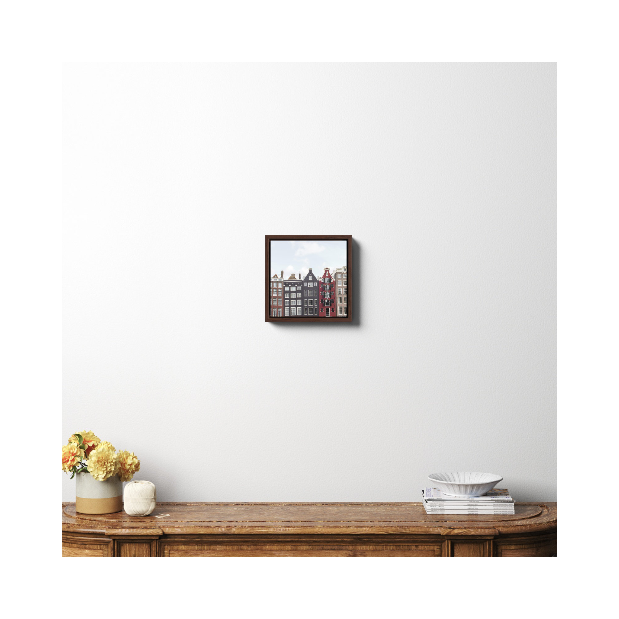 Typical Houses Of Amsterdam, Espresso Framed Canvas, No, 12" H x 12" W x 2" D