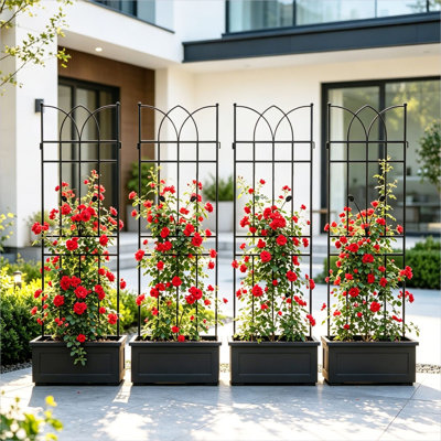 Powder-Coated Galvanized Steel Plant Support Trellis for Climbing Vines and Flowers, 71 Inches Tall, 4 Panels