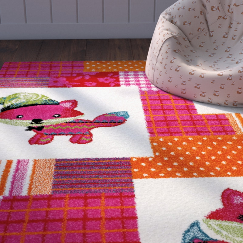Kids Decor Pink Area Rug Carpet for Children Animal Modern Decor Classroom Playroom Bedroom Mat, Rectangle  3'11" x 5'3"