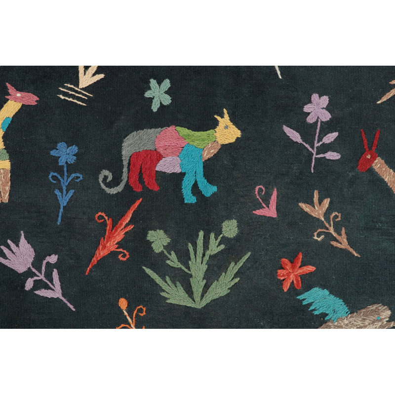 Rug & Kilim’S Suzani-Inspired Kilim, Black With Vibrant Animal Pictorials