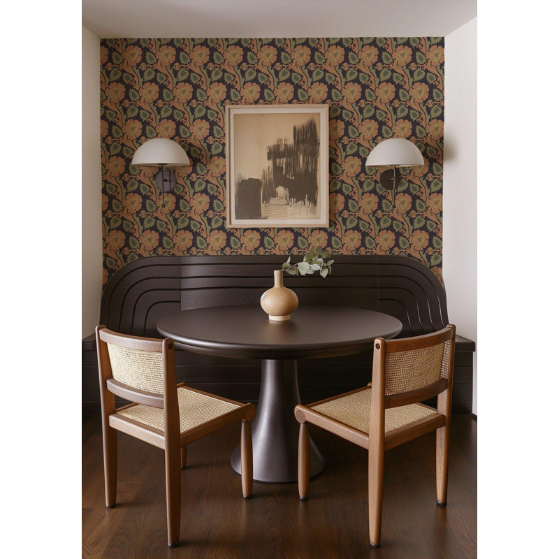 Paisley Briar - Cypress Green Botanical Wallpaper, Black; Red; Green, Faux Grasscloth, Non-Pasted