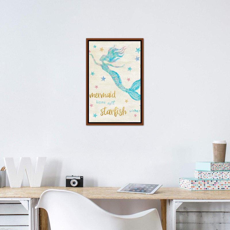 Art sirène baisers, H 26 po x l 18 po x P 1,5 po, Toile avec cadre en bois classique