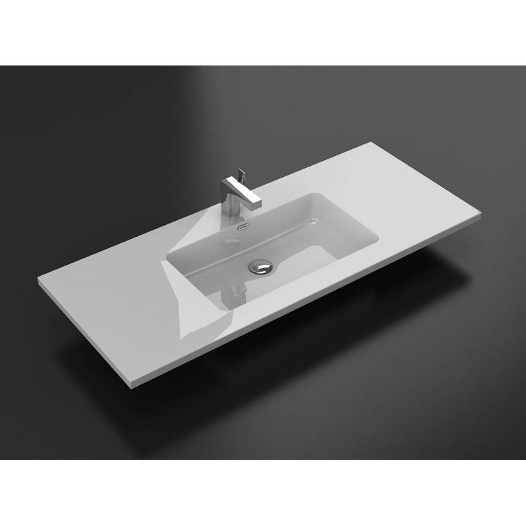 Alma 19'' Chrome Polymarble Rectangular Bathroom Sink with Overflow
