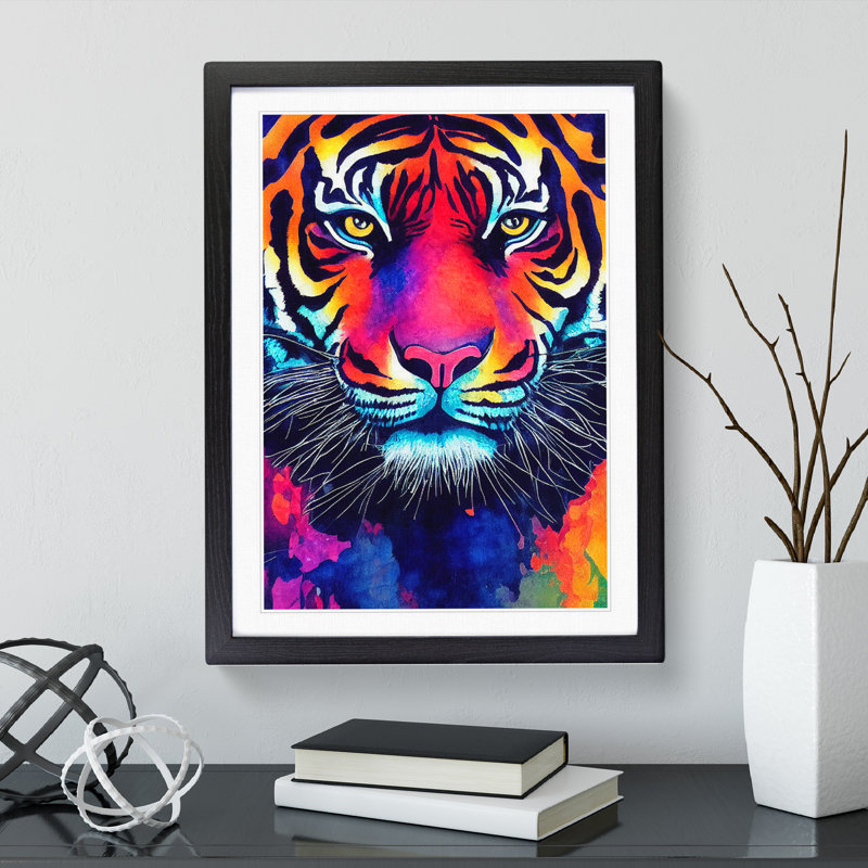 Painted Tiger No.3 Abstract - Single Picture Frame Print, Black, 64cm H x 46cm W