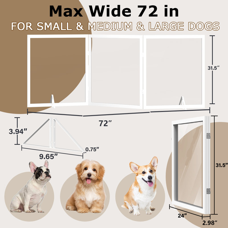 Barrière pour chien autoportante pliable transparente, H 30 po x l 65 po x P 2 po